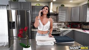 Sexy MILF manages both to clean the house and to suck stepson's cock