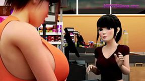 Two hot shemales take on a massive monster rod in intense butt sex action