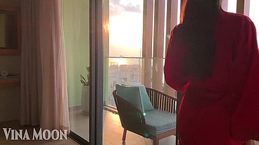 romantic sex at sunset at the resort
