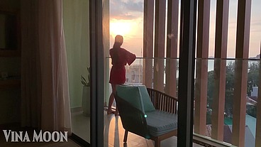 romantic sex at sunset at the resort