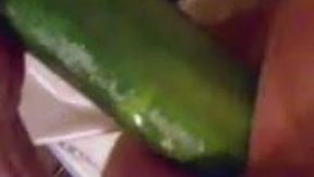 Stretching my butthole with big cucumber in homemade vid