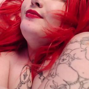 Redhead Chubby Babe with Big Tits Playing with Them