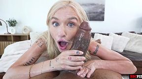 Tiny blonde vs gargantuan black dick, it's a CRAZY interracial scene