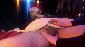 STEP MOM GIVES A QUICK BALL MASSAE AND HANDJOB