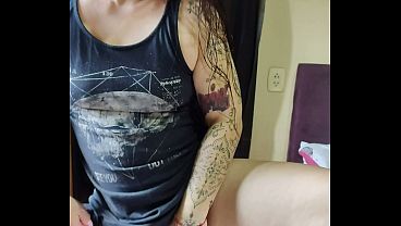 Curious Goddess - Hot brunette wearing only a towel, very horny.