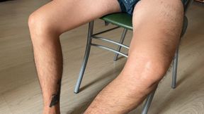 Delicate male heels playing with a rubber dildo