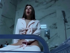 Teen babe secretly masturbates on webcam in bathroom.