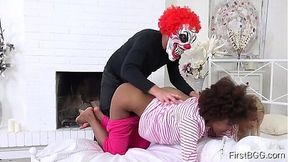 Interracial Fun with Two Girlfriends and a Sexy Clown