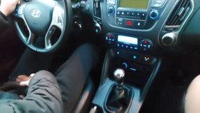 Hot mature stepmom in stockings gives her stepson a footjob in the car, while he drives