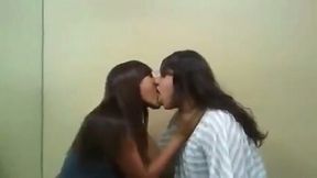 Chubby lesbian bitches French kissing passionately in front of camera