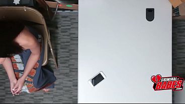 Caught petite blows guard then fucks in stockroom