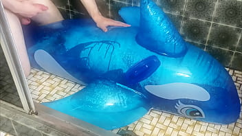 Hump and cum on Intex 2m inflatable blue whale part filled with water