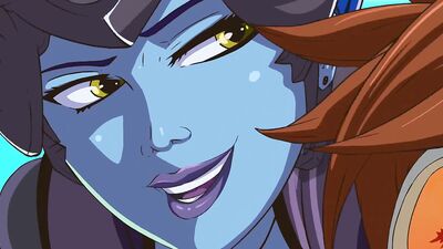 Overwatch babes Tracer & Widowmaker give sloppy double blowjobs in cartoon hentai