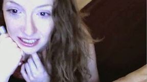 Brown haired Russian webcam slut gives blowjob to her lover