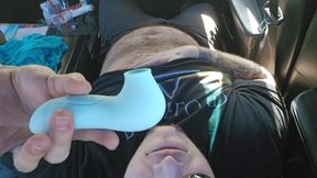 Trans man with hairy chest gets off with a vibrator in the car