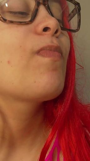 Giantess Stepsister Chews Gum, Then Blows Bubbles at Her Tiny Stepsister and Wraps Her Used Gum Around Him
