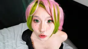 Petite Asian teen Mitsuri Kanroji gives deepthroat & rides hard