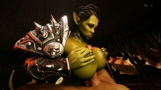 After I fucked the orc girl's pussy and ass, I started fucking her throat and tits. 3D Full HD