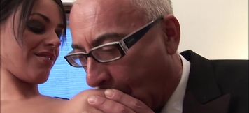 Shallow haired babe is fucked anally doggy style by an outdated man