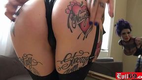 Tattooed MILF takes a hard anal pounding with big cock in lingerie
