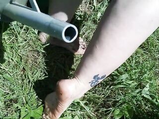 big beautiful woman Wife Barefoot Garden - Oozy Feet, Lift & Carry, Footjob