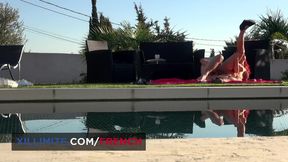 Sex around the pool in a swinger house