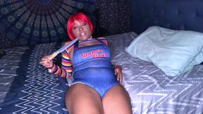 Thick ebony witch lightskin baddie plays with her big tit and pussy for Halloween