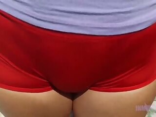 I went to my neighbor's pool and he didn't believe my swimsuit showing my pussy and my hard tit.