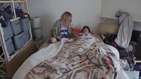 caring stepmom rides her sick stepson to help him feel better