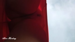 Alice upskirt without panties and shows her pussy and ass in public