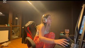 Cute blonde farting on gaming chair