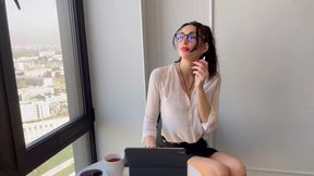 Brunette MILF rides big cock in public roleplay