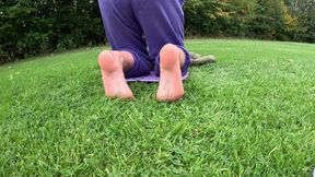 foot worship bare and in socks in public outdoor