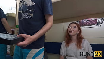 Russian beauty cheats on husband in public train POV