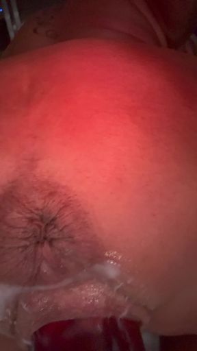 Whores loose cunt full of cum and machine fucked