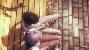 Femboy gets railed raw in park threesome gangbang.
