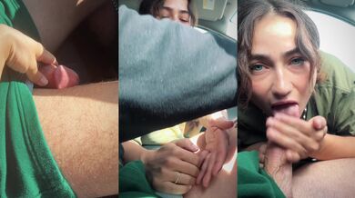 Brunette Car Handjob and Cum In Mouth
