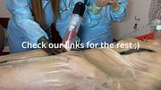 Mistress Nastya and Nurse Camille pump their patient's dick while he is in a body bag - Full ppe surgeon style
