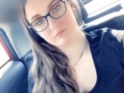 Brunette college girl plays with herself in a lyft car