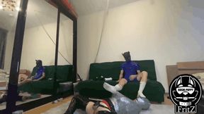 latex puppy tied up a latex slave with duct tape and made him sniff his dirty socks 1080FHD