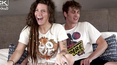 Hot white girl with dreadlocks bangs her boyfriend on camera for the first time