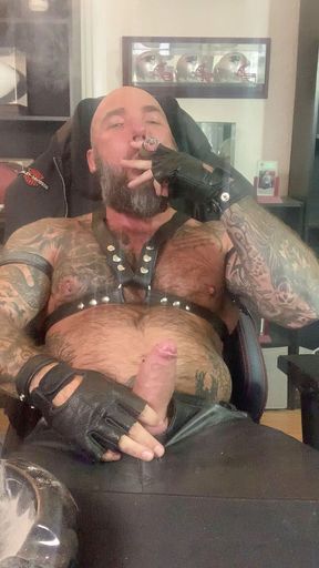 Cigar Smoking in Leather!