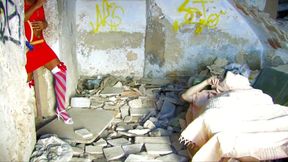 Sexy little red riding hood gives a blowjob to the werewolf