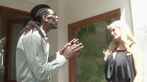 Dirty blonde sucks a black monster cock