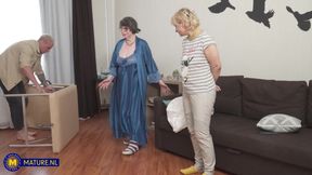 A Hard Threesome With A Toyboy Masseur, Horny Grandma Sharon Amore & Her Mature Stepdaughter Nadine - MatureNl