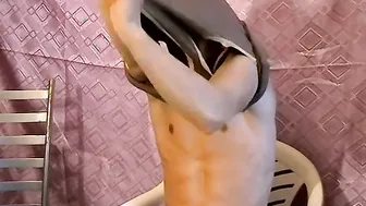 Muscular jock Gus chain-smokes and strokes his big uncut cock in solo webcam session