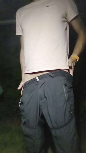 Skinny boy jerks off to night in headlights. Intense orgasm and huge cumshot