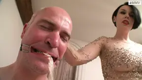 Cruel German femdom tortures her slave with pain and piss