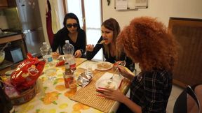 Our slave acts like a pet, so he pickups all the food we drop on the floor