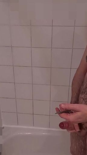 Daddy Jerks off in Shower. Soapy, Uncut, Voyeur Cam